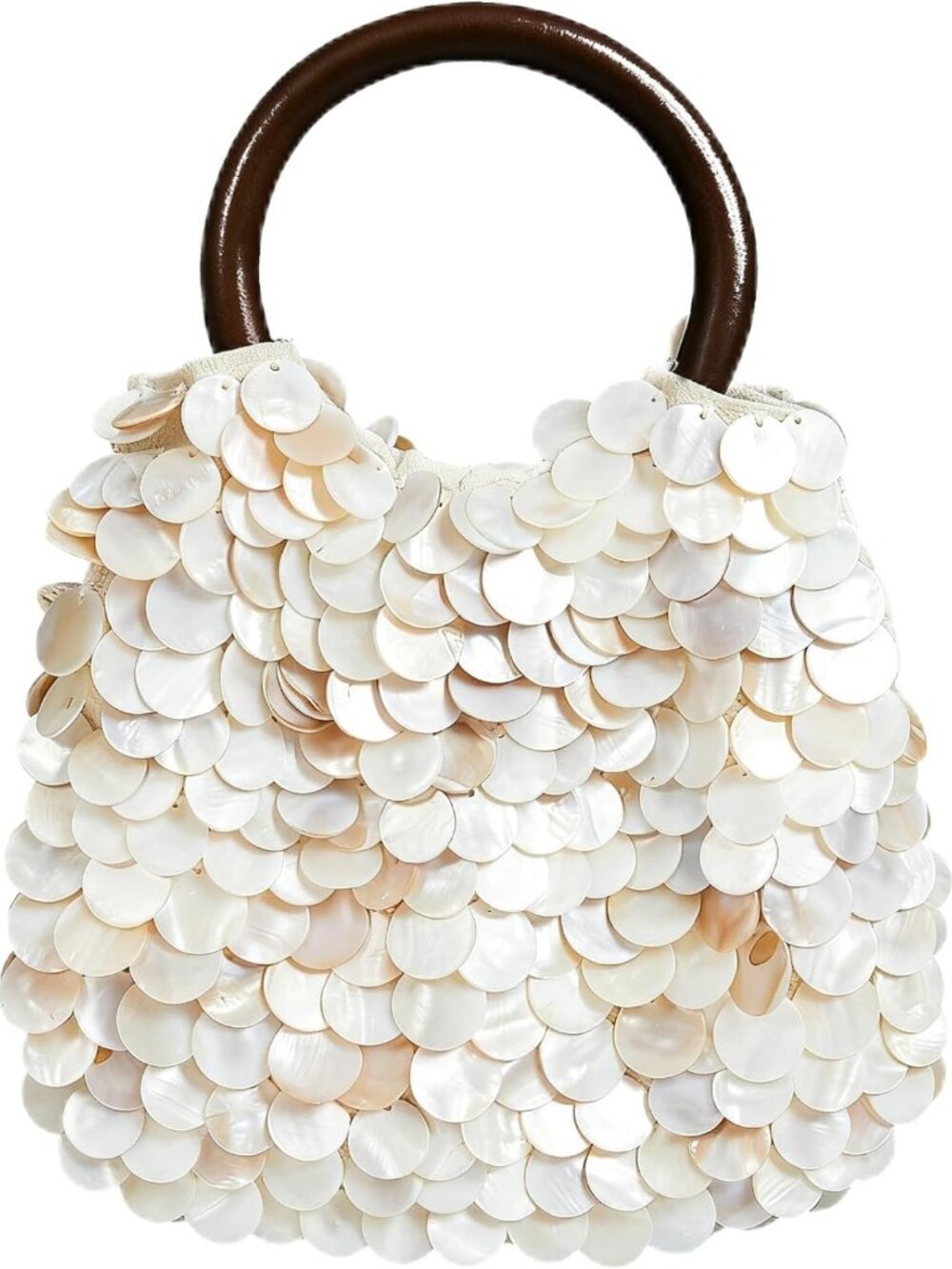 Natural Seashell Clutch Handbag with Wooden Handle - Chic Beachy Purse